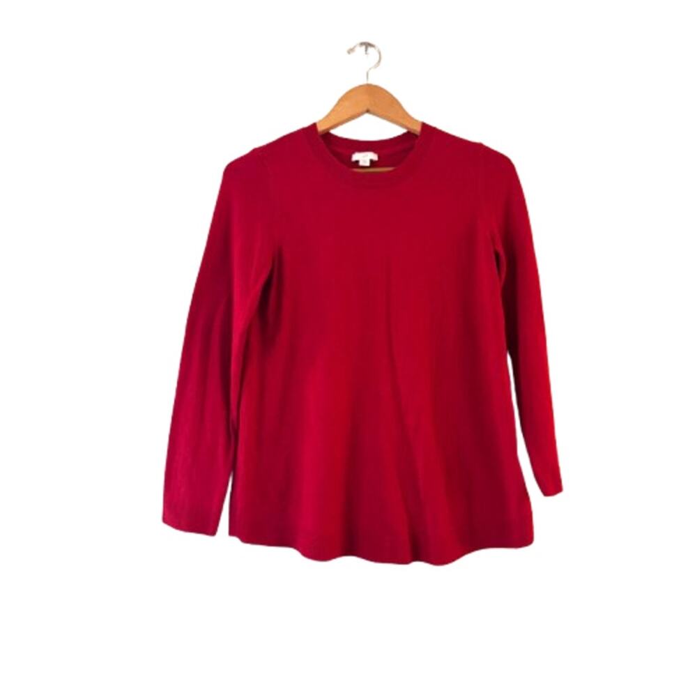 J.Jill Women's Crew Neck Sweater XS Red Knit Long Sleeve‎ Cotton Blend Pullover